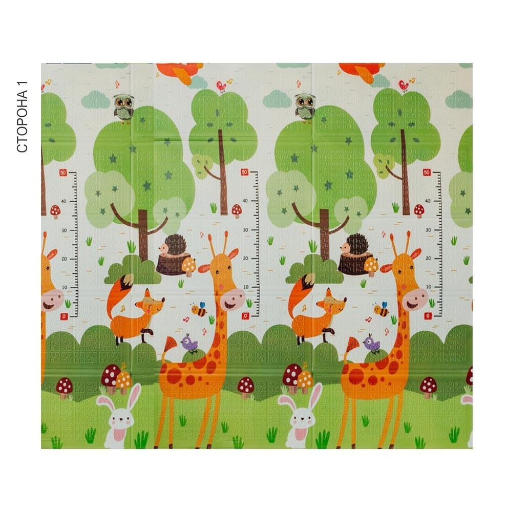 Дитячий складаний термокилимок POPPET «Весняний жираф/Загадковий ліс» 200×180×1 см, XPE, із сумкою