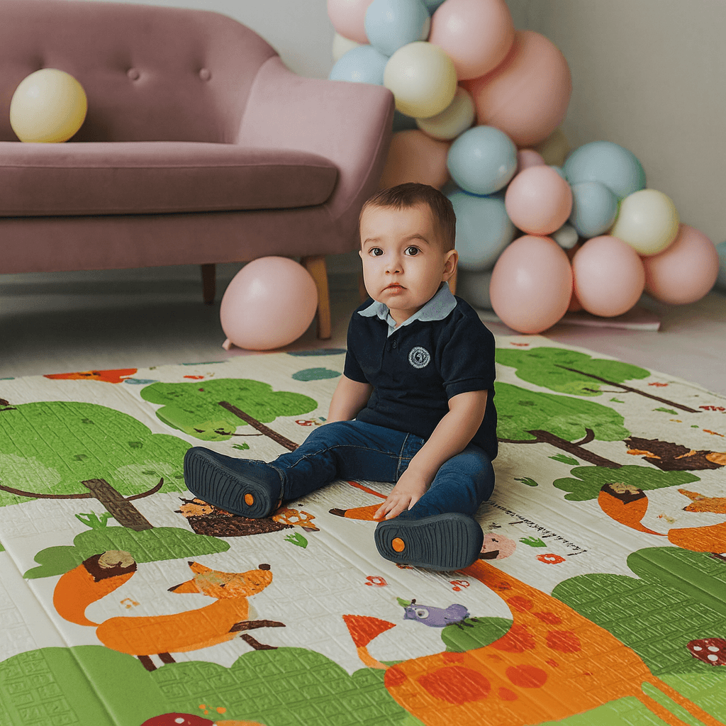 Дитячий складаний термокилимок POPPET «Весняний жираф/Загадковий ліс» 200×180×1 см, XPE, із сумкою