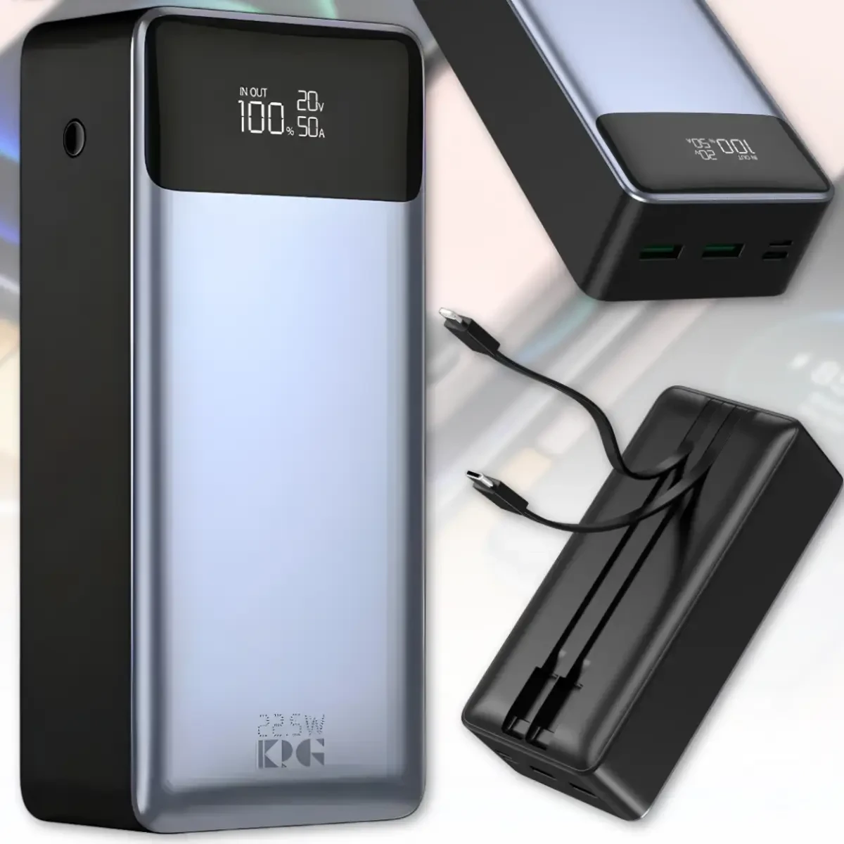 Повербанк 30000 mAh з вбудованими кабелями Type-C і Lightning KP KPG-307 22.5W