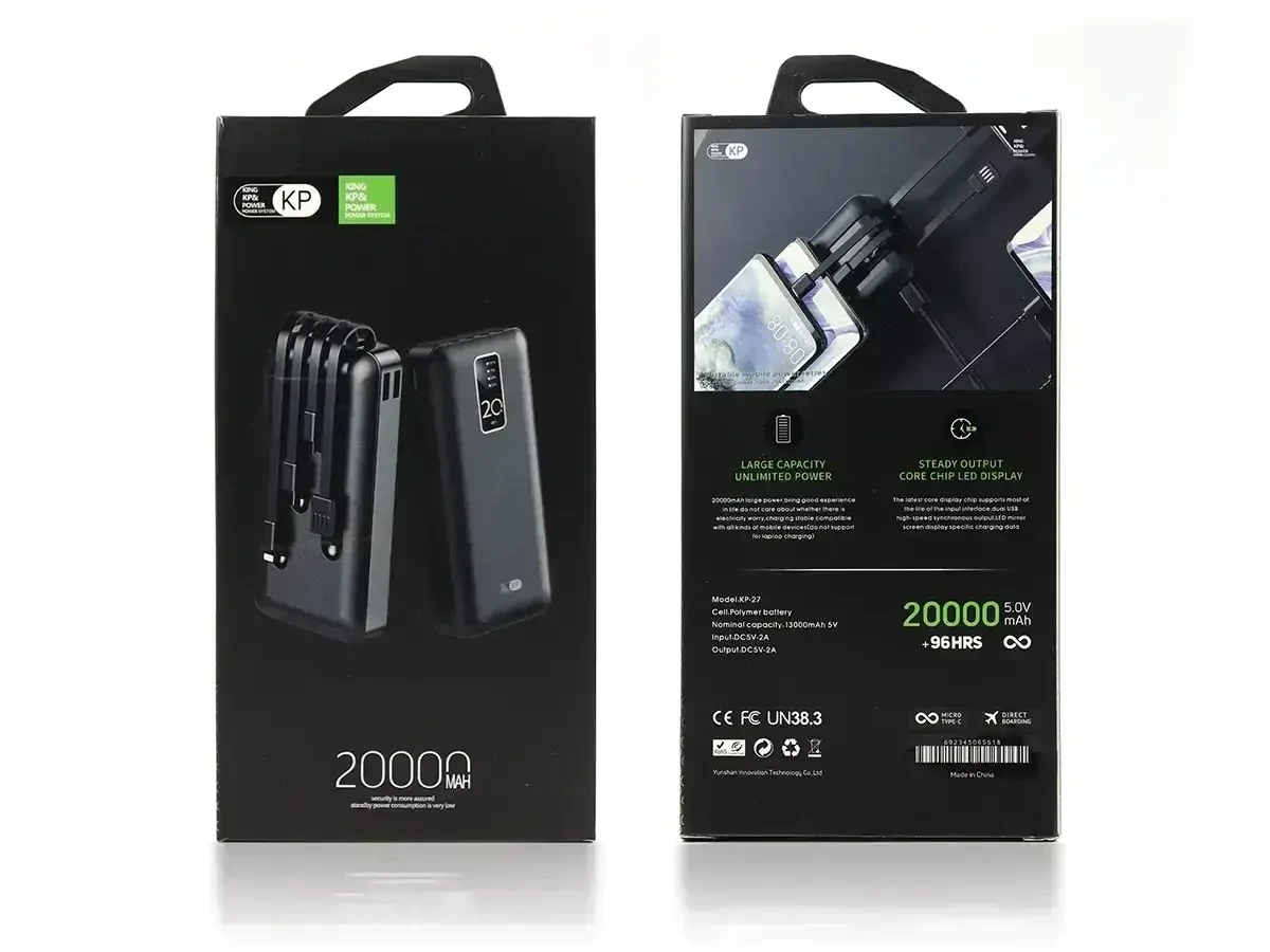 Power Bank з електронним екраном із набором кабелів KP KP-27 20000 mAh Зовнішній акумулятор для заряджання