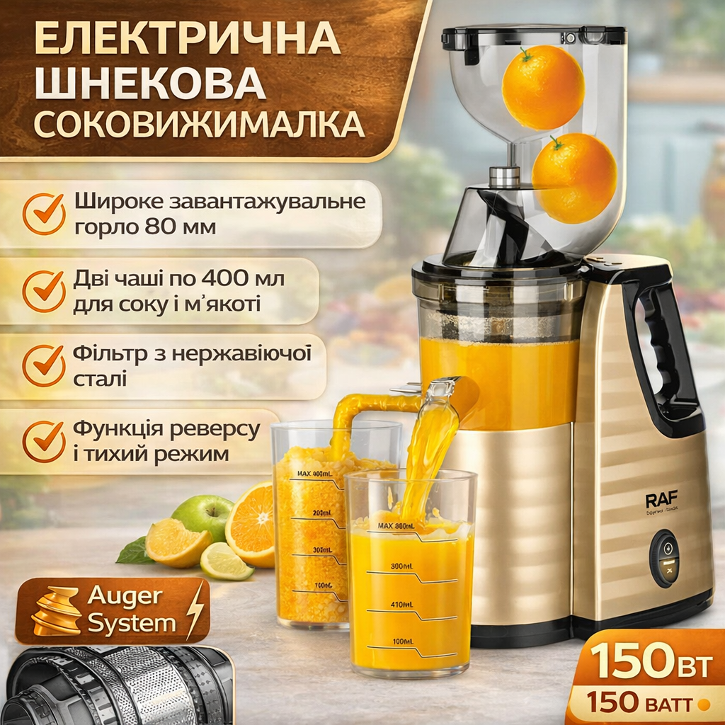 Електрична соковичавниця з контейнерами для соку та м’якоті по 400 мл RAF R.2838 150W