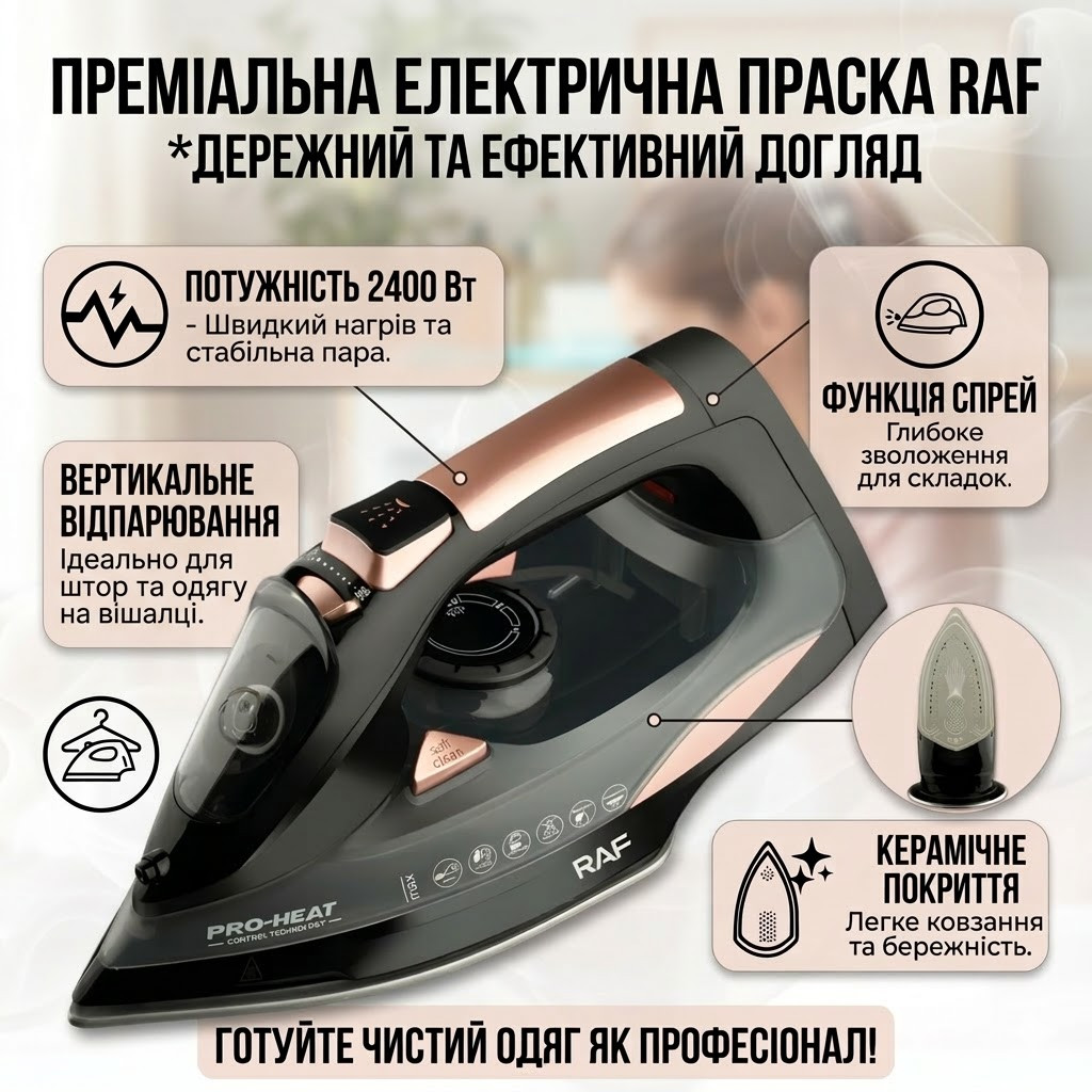 Електрична праска з керамічною підошвою і резервуаром 350 мл RAF R.1388 2400W