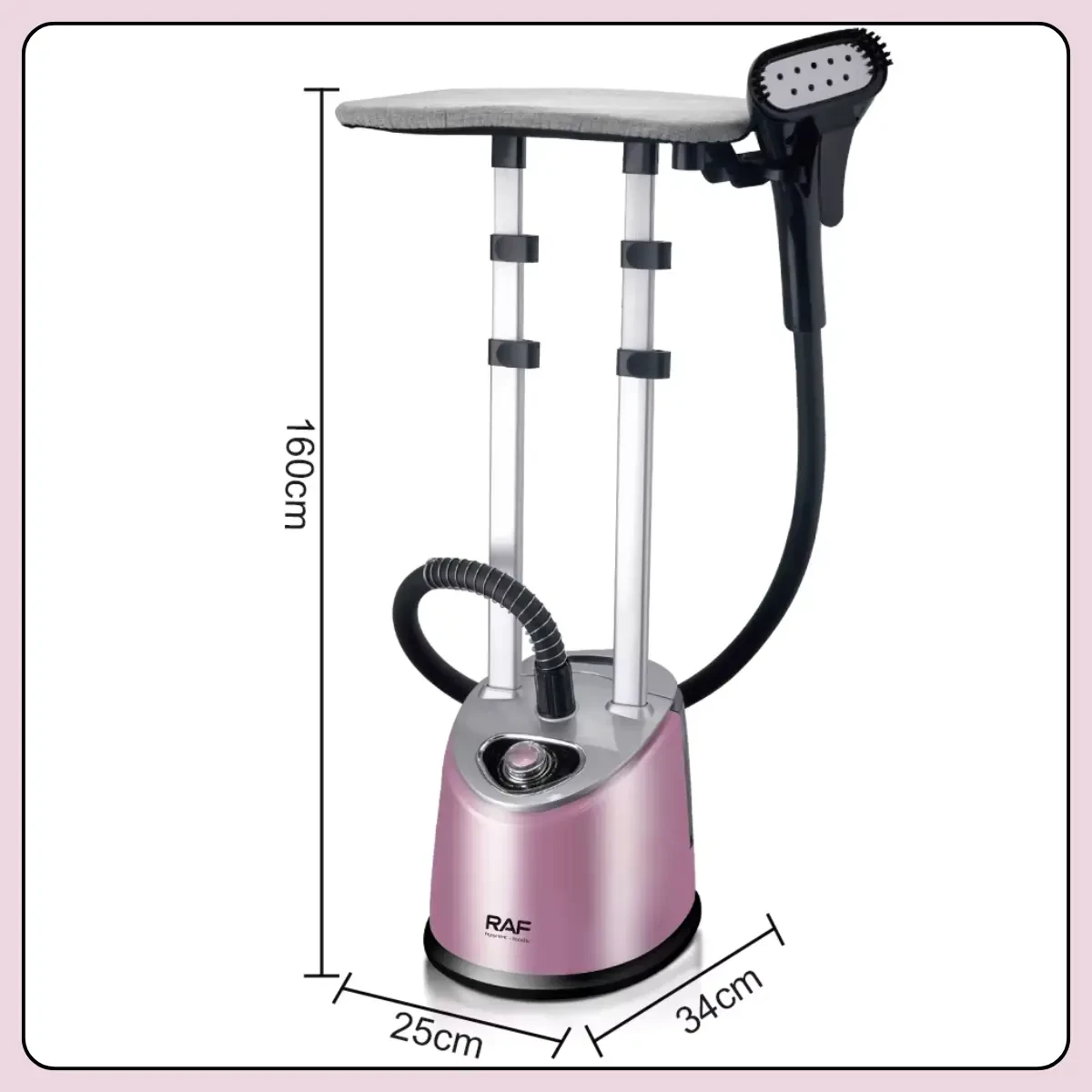Вертикальний відпарювач із прасувальною дошкою і телескопічної стійкої RAF R.3048R 2000 Вт Рожевий