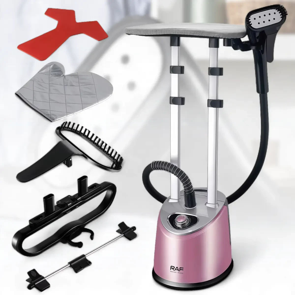 Вертикальний відпарювач із прасувальною дошкою і телескопічної стійкої RAF R.3048R 2000 Вт Рожевий