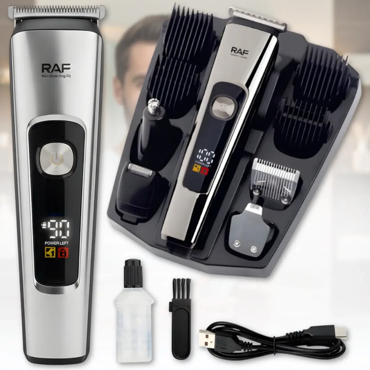 Акумуляторний тример з комплектом змінних головок і цифровим дисплеєм RAF R.4094 3W