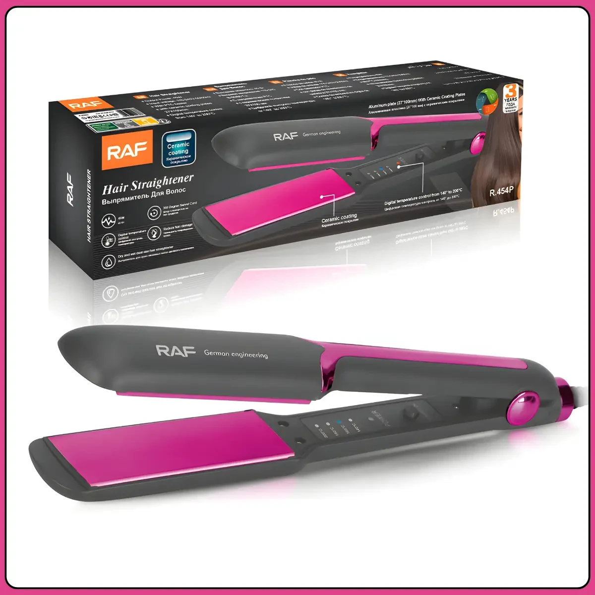 Випрямляч для волосся з цифровим контролем температури 140-200°C RAF R.454P 45W