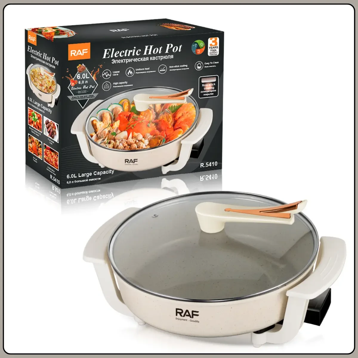 Електрична каструля з регулюванням температури й антипригарним покриттям RAF R.5410 1200W
