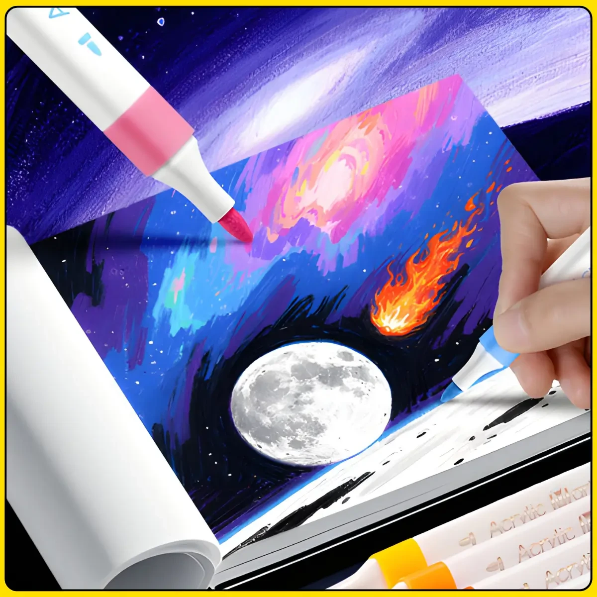 Набір акрилових маркерів 12 кольорів Acrylic Marker MAP-01 з кулеподібним наконечником у кейсі