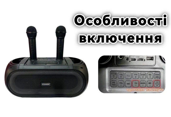 Портативна Bluetooth колонка ZQS4247 16Вт з 2 мікрофонами караоке USB TF FM AUX