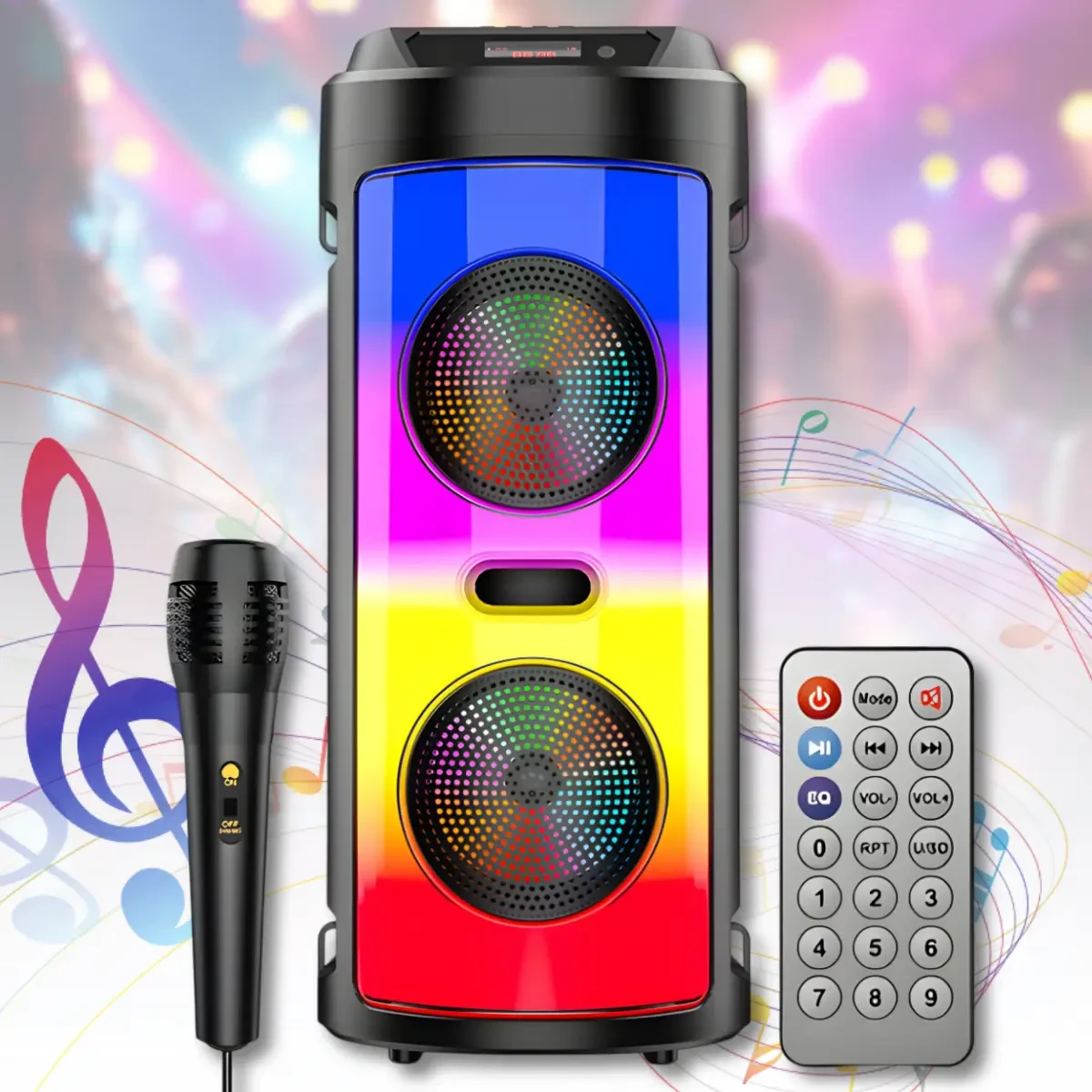 Портативна Bluetooth колонка 2х6.5″ з RGB-підсвіткою, мікрофоном і пультом ДК ZQS4248