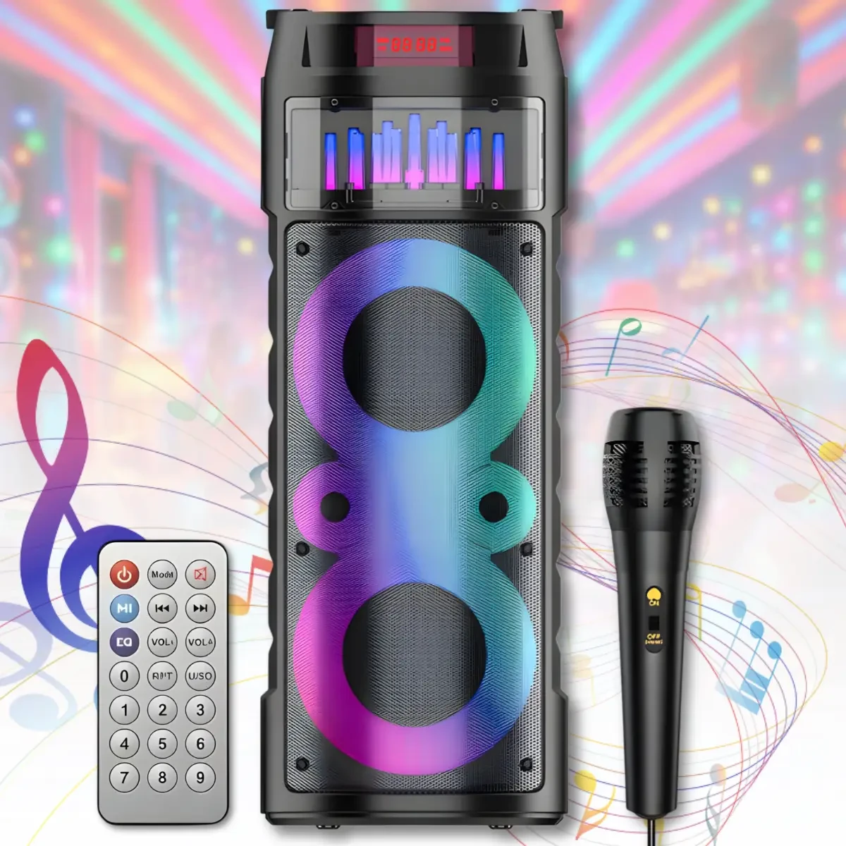 Портативна Bluetooth колонка 2х6.5″ з дротовим мікрофоном і пультом ДК JQS6221 30W