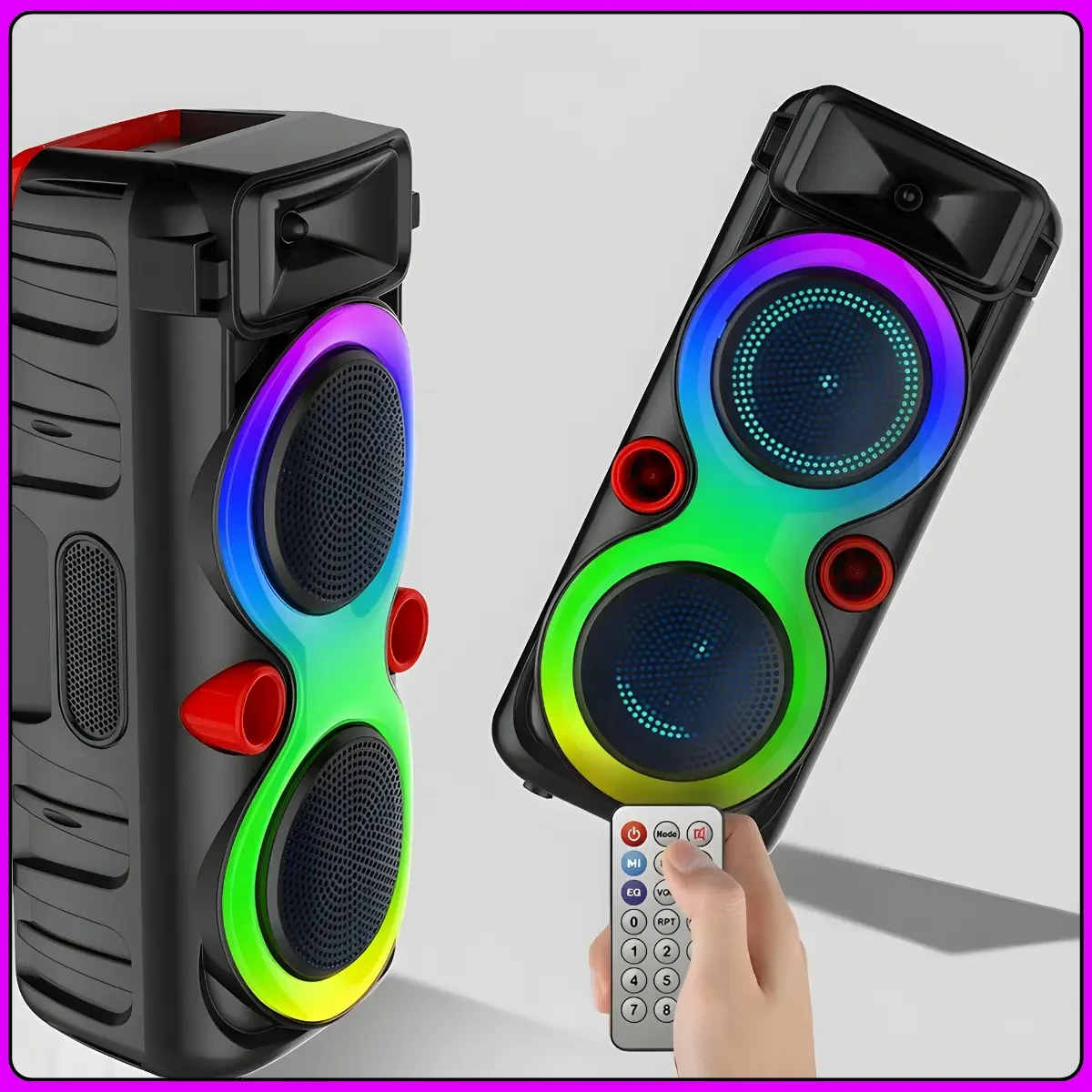 Портативна Bluetooth колонка 2х8″ з дротовим мікрофоном і RGB підсвіткою ZQS8275 40W