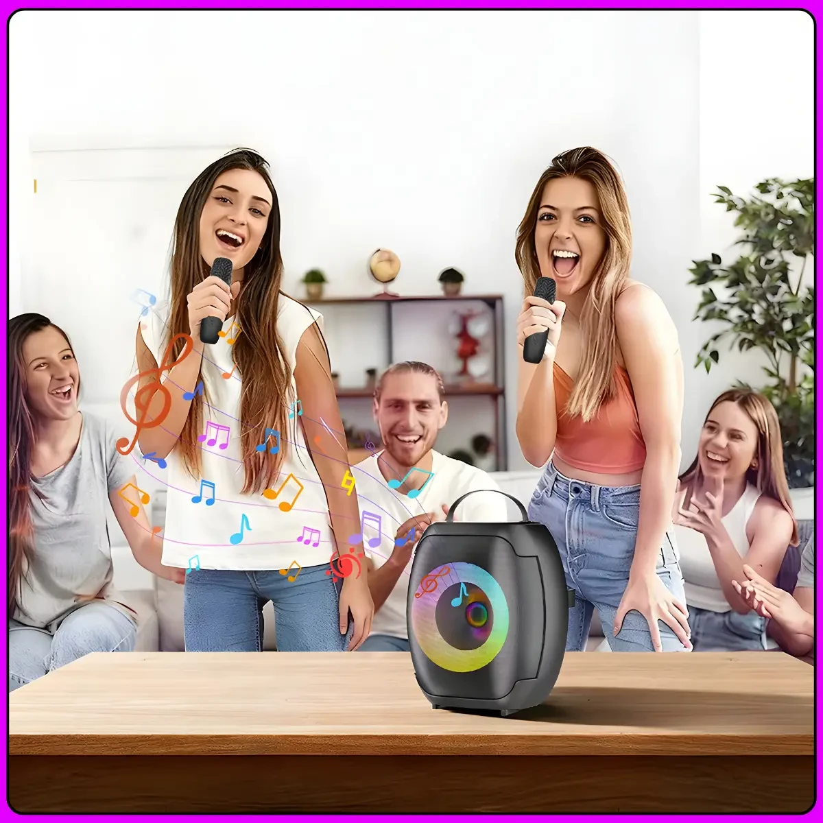 Портативна Bluetooth колонка 4″ з двома бездротовими мікрофонами ZQS-W4107 8W