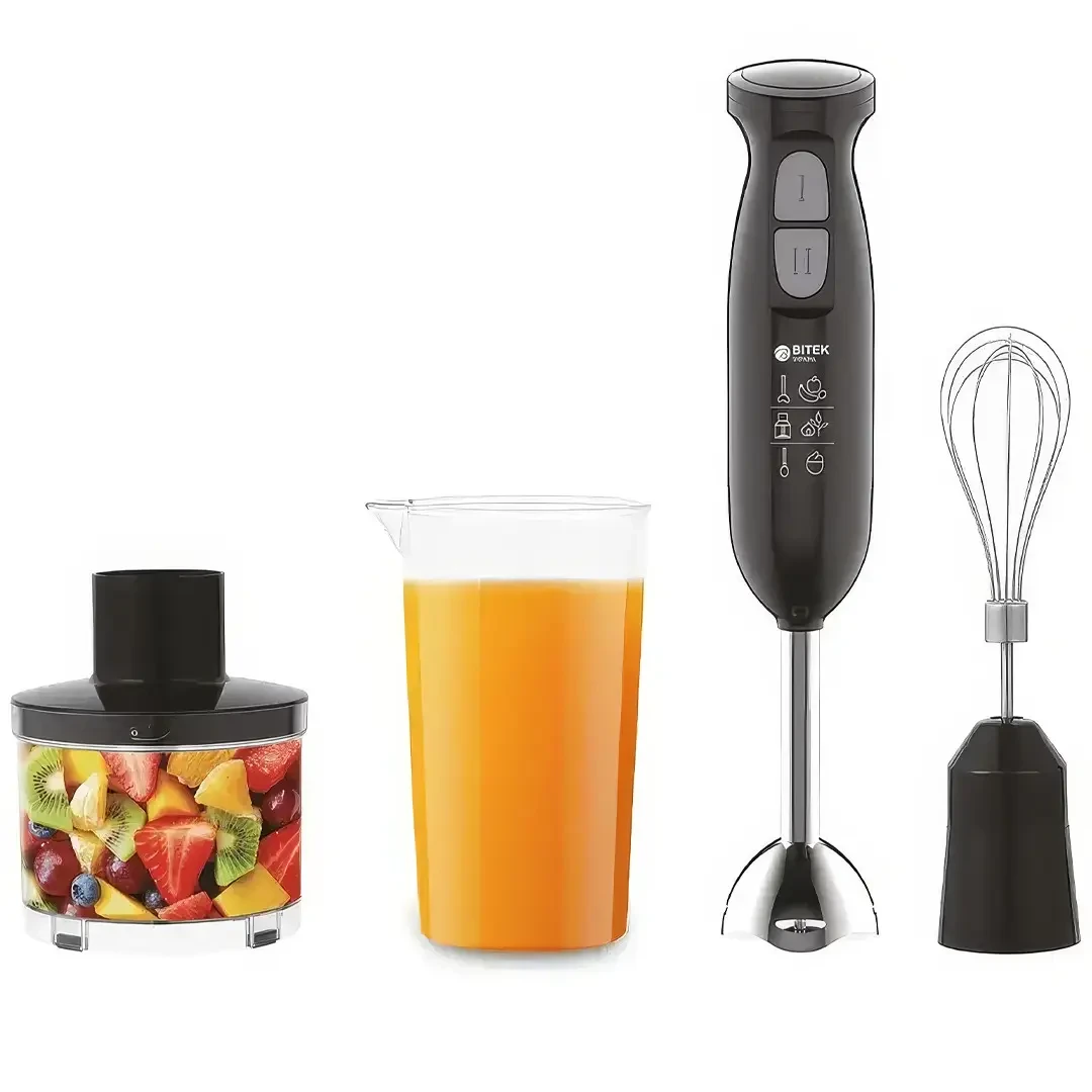Універсальний заглибний ручний блендер для кухні з подрібнювачем вінчиком і чашею 4 в 1 BITEK BT-327 1600W