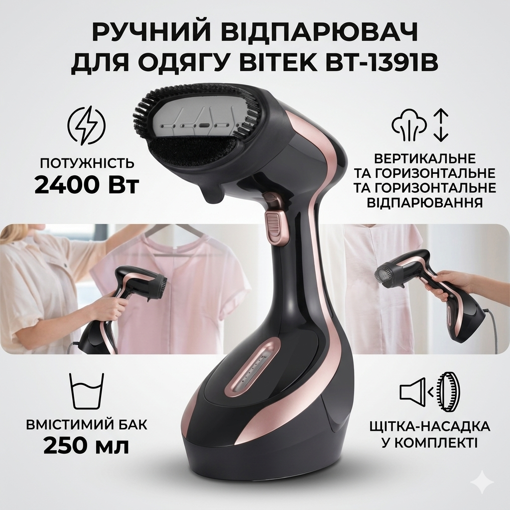 Ручний відпарювач для одягу 250 мл зі щіт2400