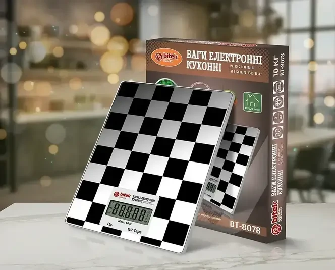 Ваги кухонні електронні BITEK BT-8078 до 10 кг з LCD-дисплеєм, точні побутові ваги для кухні