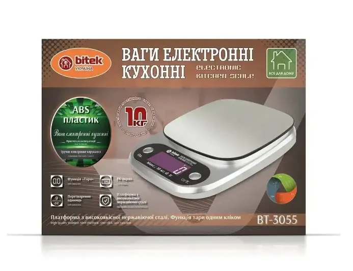 Кухонні ваги для продуктів електронні BITEK BT-3055 до 10 кг з LCD-дисплеєм точні побутові ваги для кухні Сірий