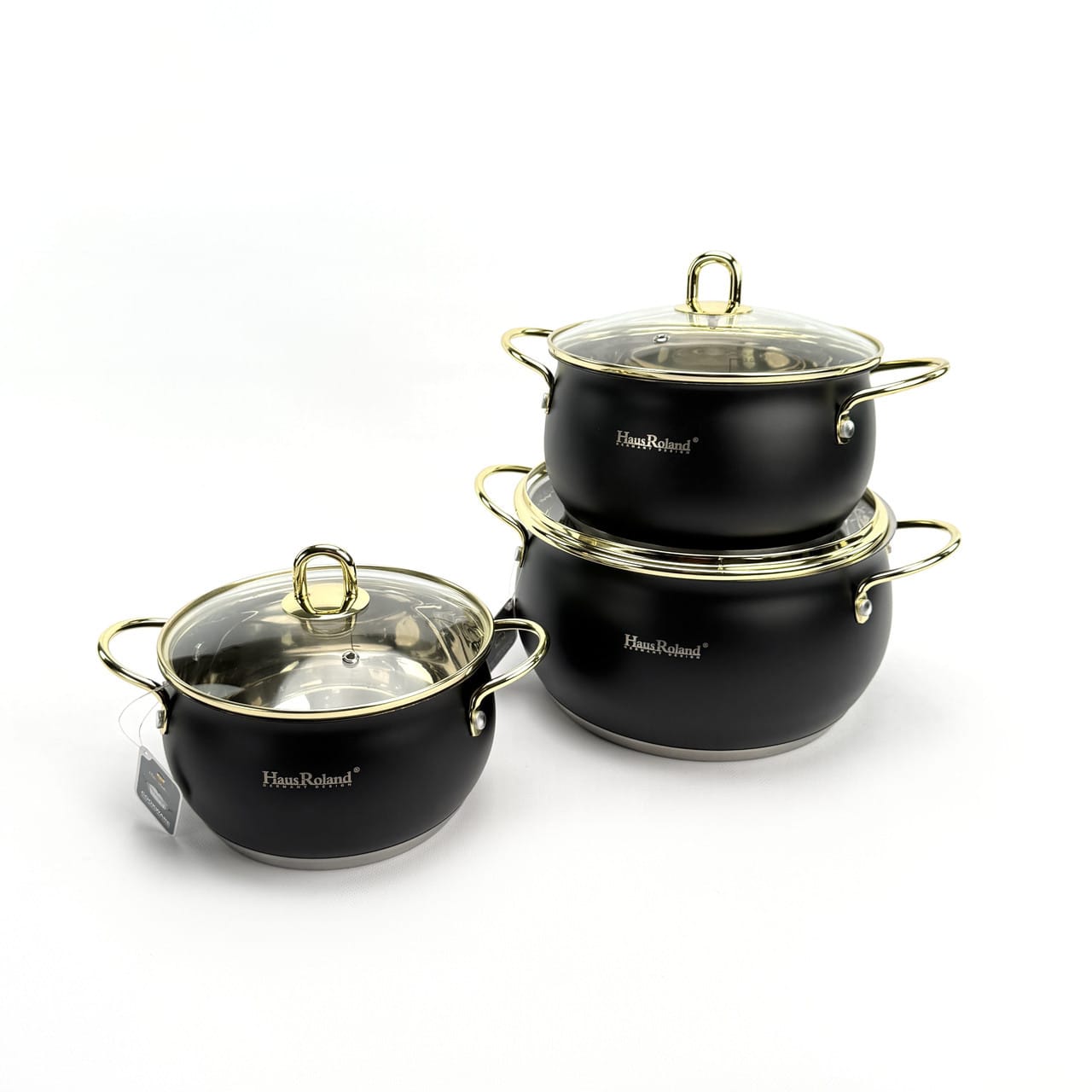 Набір каструль Haus Roland HR109-2, 3 шт. з неіржавкої сталі 2,6/3,6/6,1 л. Черный (HR109-2)