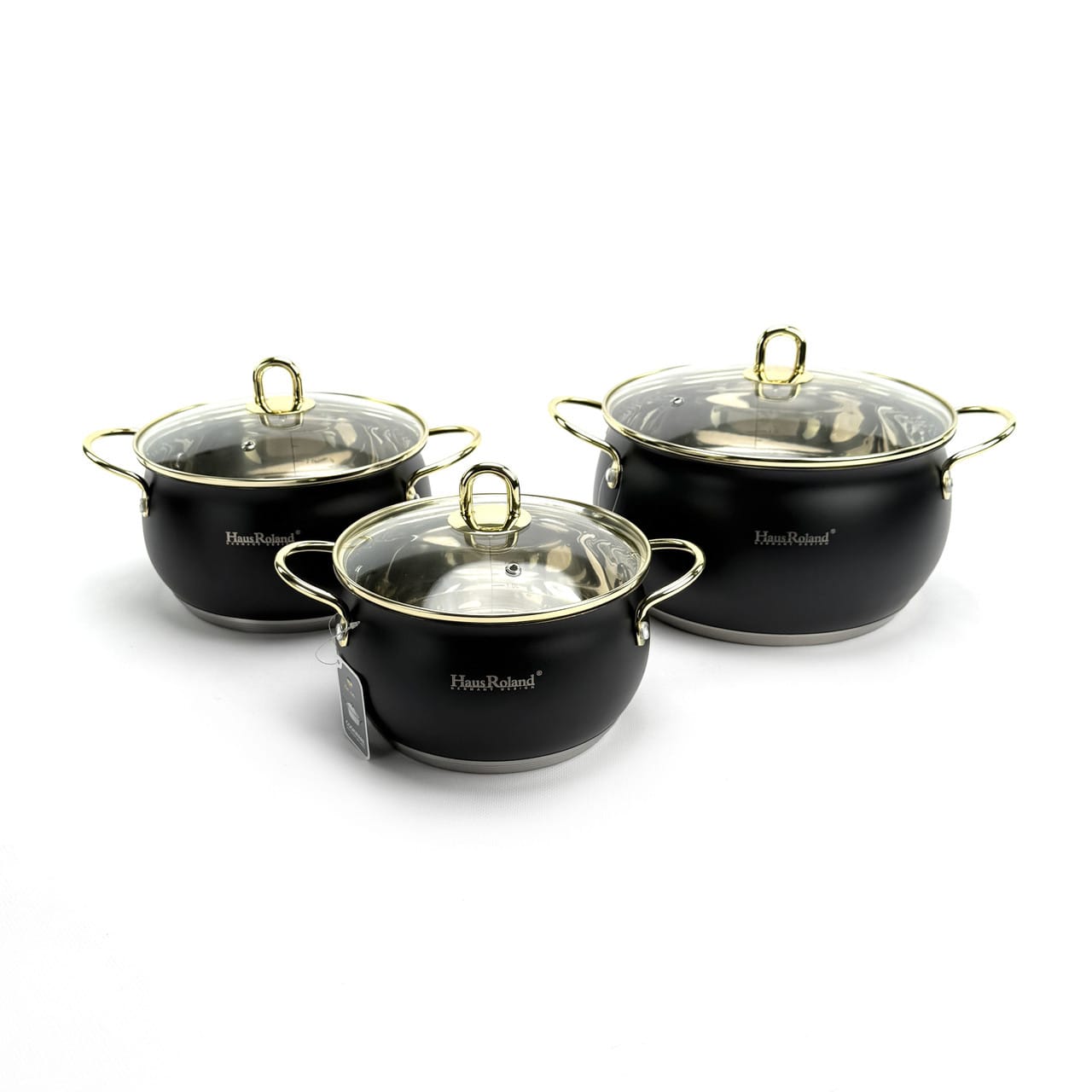 Набір каструль Haus Roland HR109-2, 3 шт. з неіржавкої сталі 2,6/3,6/6,1 л. Черный (HR109-2)