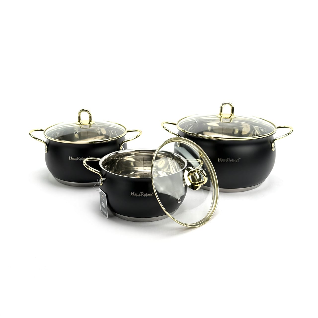 Набір каструль Haus Roland HR109-2, 3 шт. з неіржавкої сталі 2,6/3,6/6,1 л. Черный (HR109-2)