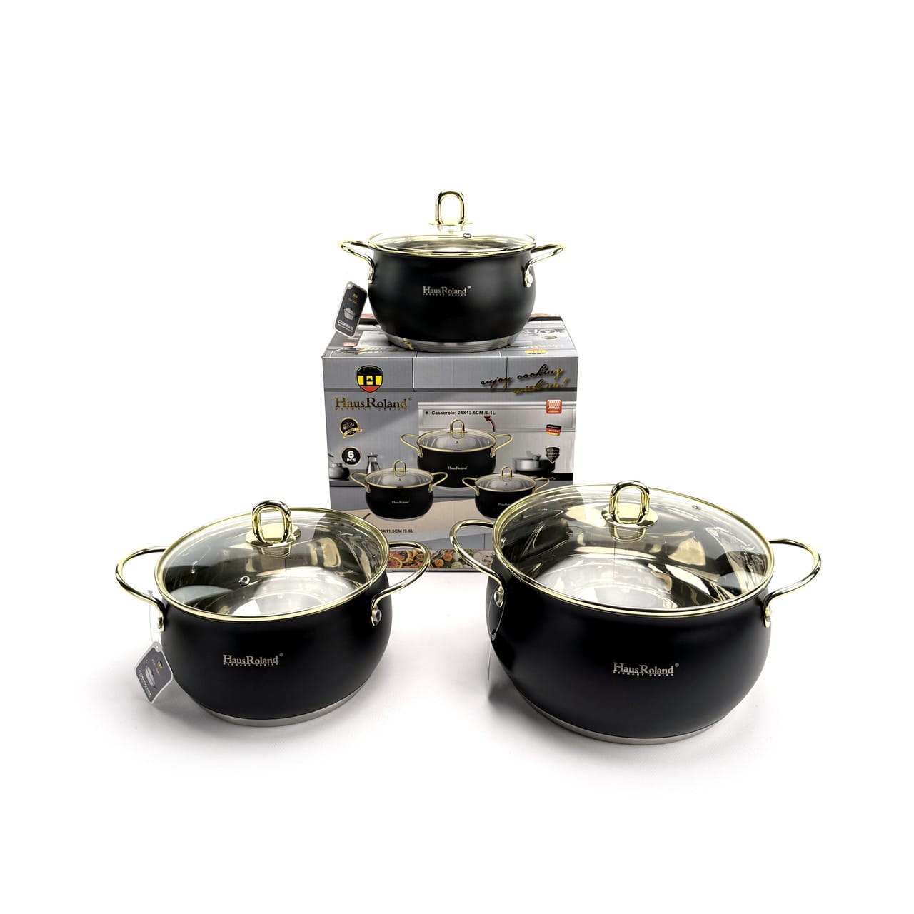 Набір каструль Haus Roland HR109-2, 3 шт. з неіржавкої сталі 2,6/3,6/6,1 л. Черный (HR109-2)