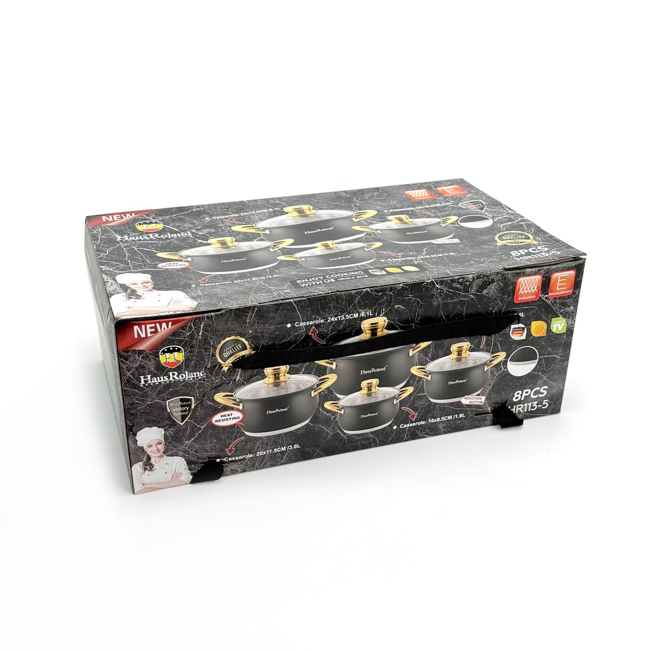 Набір каструль Haus Roland HR113-5, 4 шт. з неіржавкої сталі 1,9/2,6/3,6/6,1 л. Чорний (HR113-5)