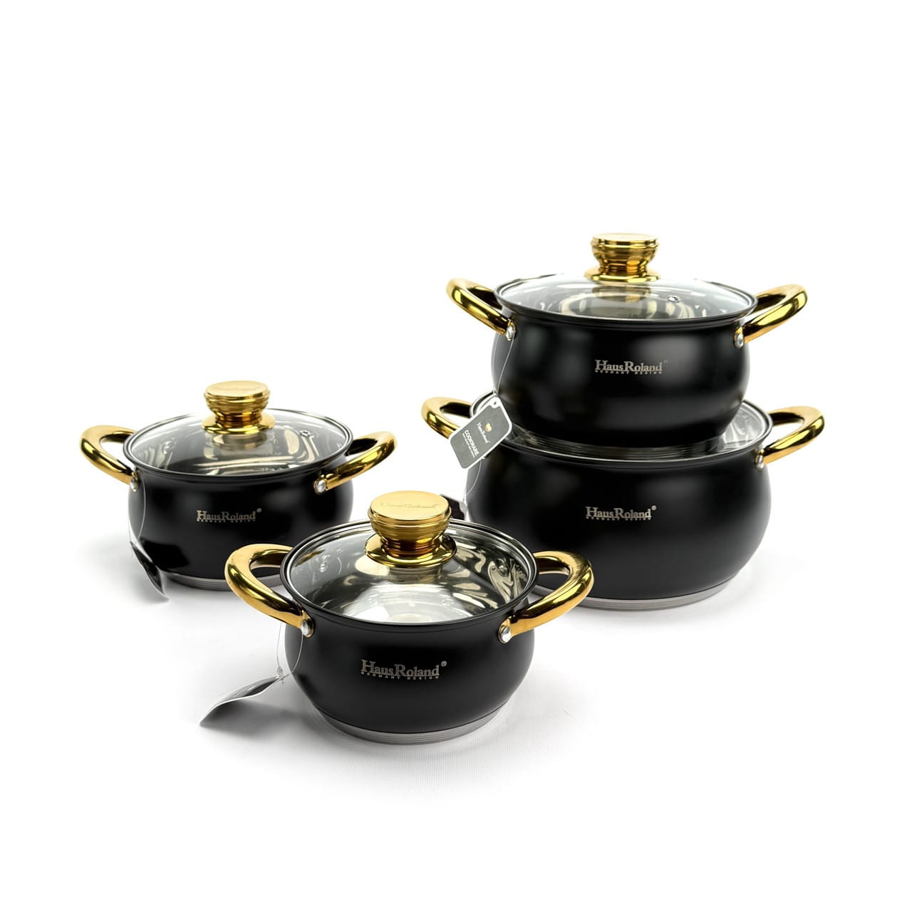 Набір каструль Haus Roland HR113-5, 4 шт. з неіржавкої сталі 1,9/2,6/3,6/6,1 л. Чорний (HR113-5)