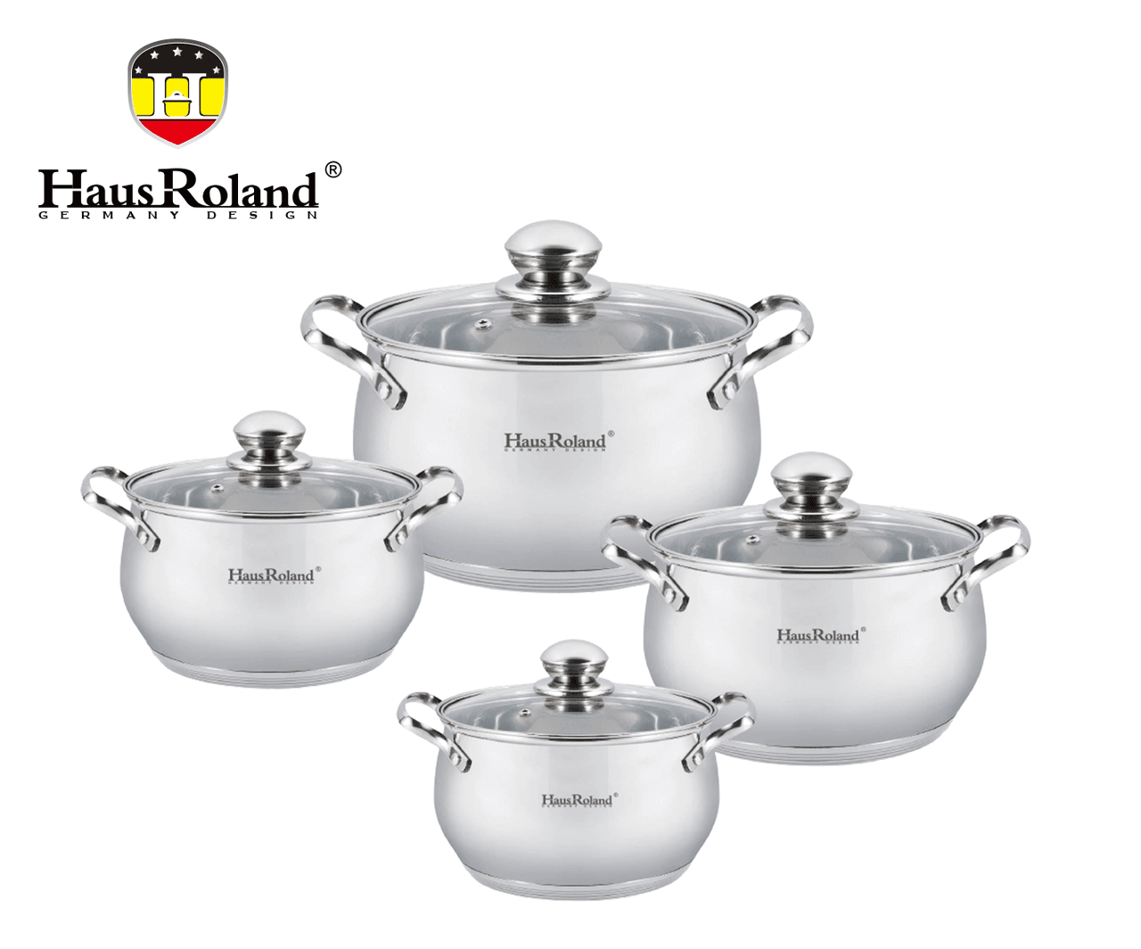Набір каструль Haus Roland HR115-1, 4 шт. з неіржавкої сталі 2,1/2,9/3,9/6,3 л. Сріблястий (HR115-1)