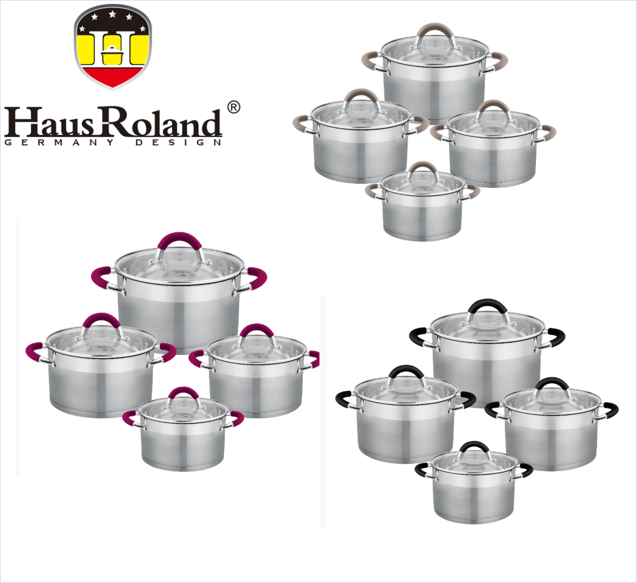 Набір каструль Haus Roland HR121-1 (4 шт) з нержавіючої сталі 1,9/2,6/3,6/5,7 л., Сріблястий