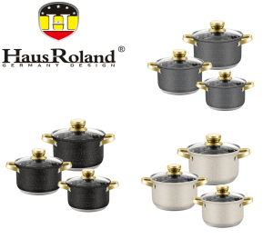 Набір каструль Haus Roland HR131-11 (3 шт) з нержавіючої сталі 2,9/3,9/5,1 л, з гранітним покриттям, Чорний