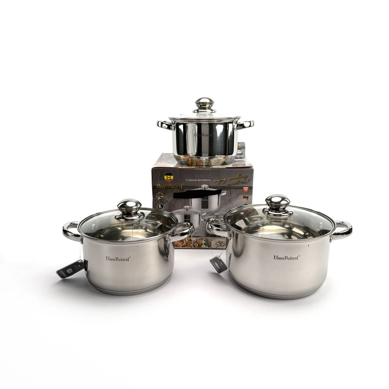 Набір каструль Haus Roland HR148-6, 3 шт. з неіржавкої сталі 2,9/3,9/5,1 л. Сріблястий (HR148-6)