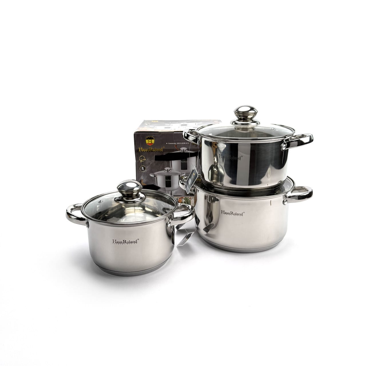 Набір каструль Haus Roland HR148-6, 3 шт. з неіржавкої сталі 2,9/3,9/5,1 л. Сріблястий (HR148-6)