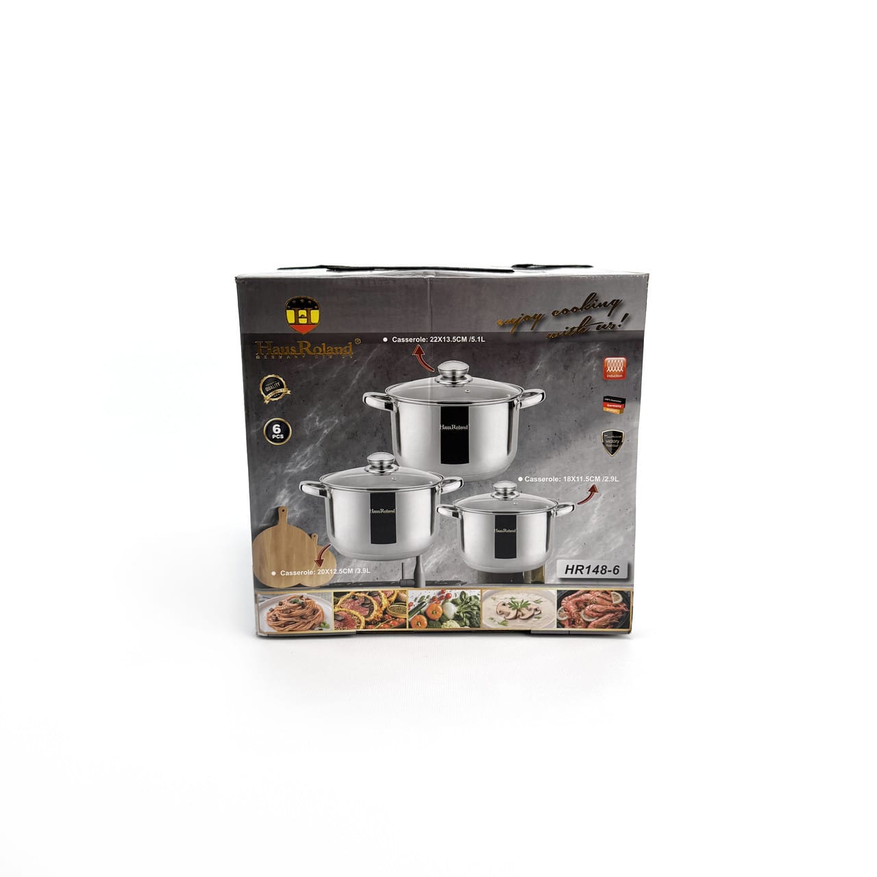 Набір каструль Haus Roland HR148-6, 3 шт. з неіржавкої сталі 2,9/3,9/5,1 л. Сріблястий (HR148-6)