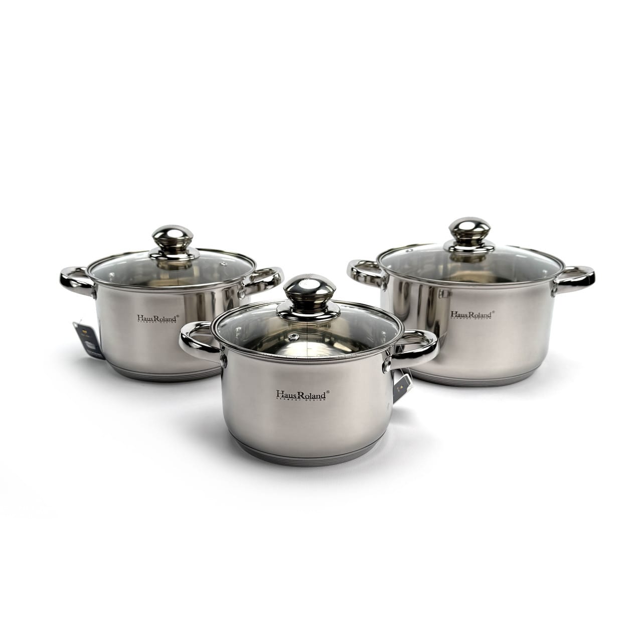 Набір каструль Haus Roland HR148-6, 3 шт. з неіржавкої сталі 2,9/3,9/5,1 л. Сріблястий (HR148-6)