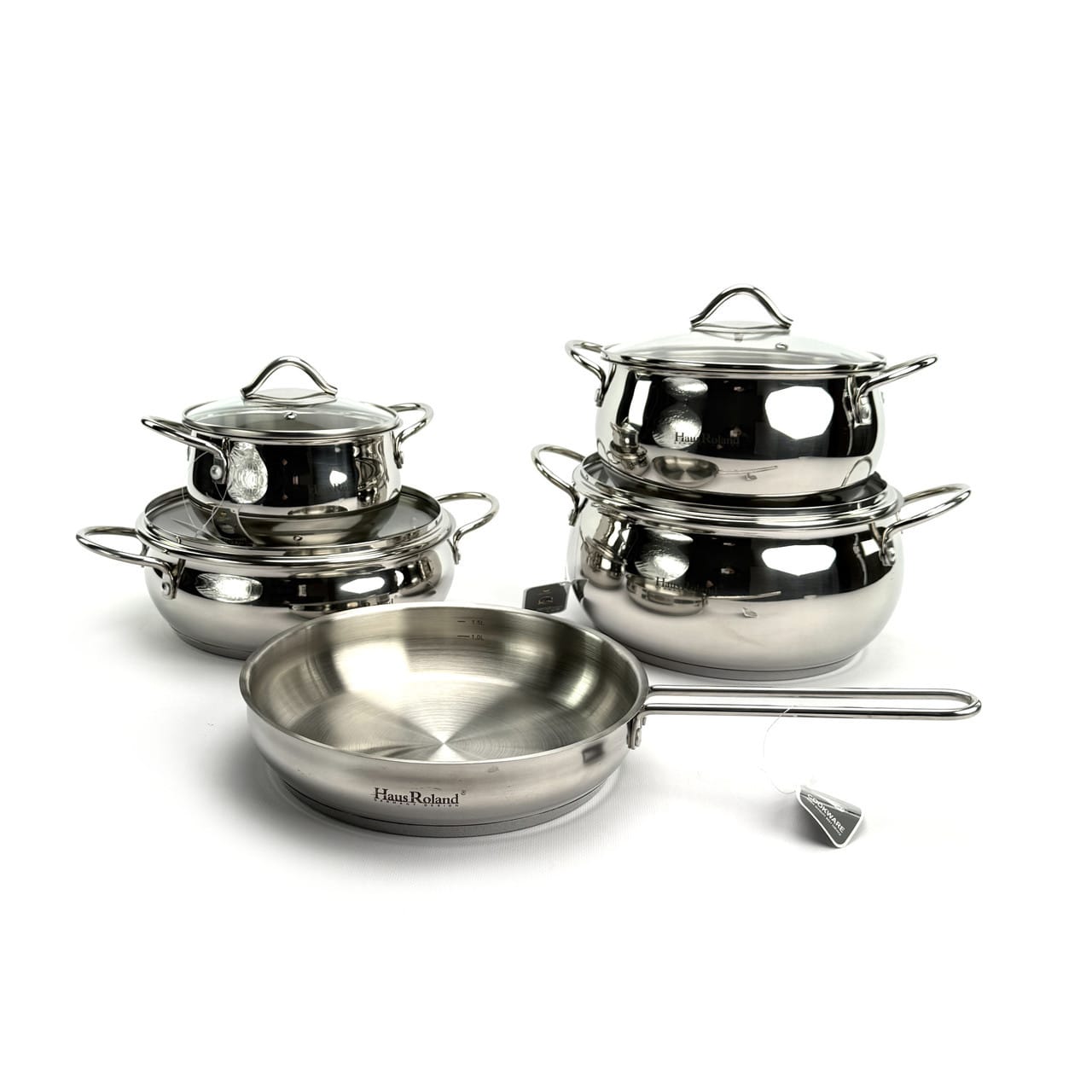 Набір посуду Haus Roland HR160-1, 9 предметів із неіржавкої сталі 1,8/3,1/3,6/5,4/2,3 л. Сріблястий (HR160-1)