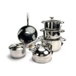 Набір посуду Haus Roland HR150-1, 12 предметів із неіржавкої сталі: каструлі 2,7/3,6/6,1 л, ківш 1,9 л, сковорода 2,9 л, чайник (