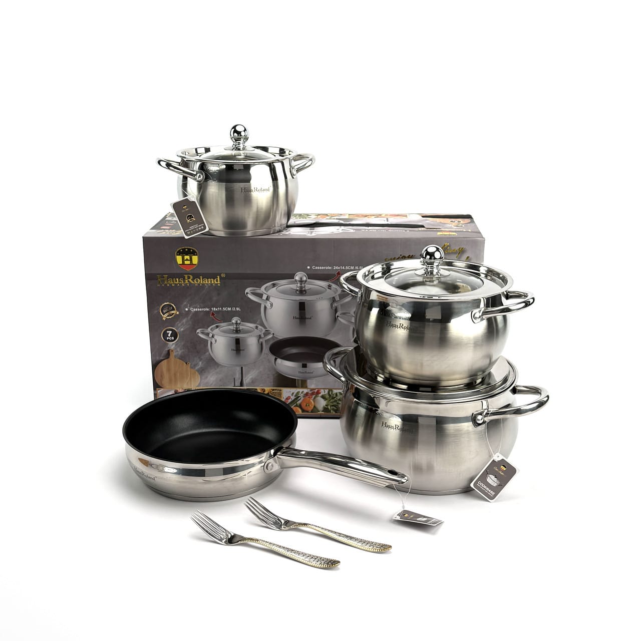 Набір посуду Haus Roland HR177-1 7 предметів із неіржавкої сталі: каструлі 2,9/3,9/6,5 л, сковорода 2,9 л. Сріблястий (HR177-1)