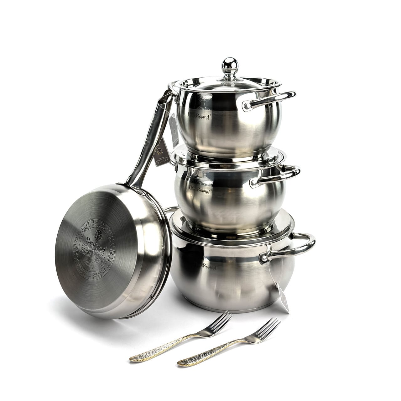 Набір посуду Haus Roland HR177-1 7 предметів із неіржавкої сталі: каструлі 2,9/3,9/6,5 л, сковорода 2,9 л. Сріблястий (HR177-1)