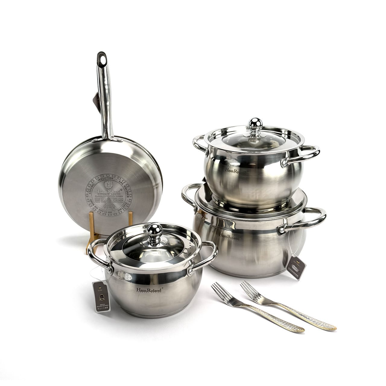 Набір посуду Haus Roland HR177-1 7 предметів із неіржавкої сталі: каструлі 2,9/3,9/6,5 л, сковорода 2,9 л. Сріблястий (HR177-1)
