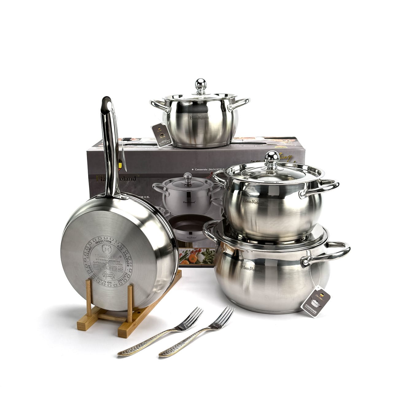 Набір посуду Haus Roland HR177-1 7 предметів із неіржавкої сталі: каструлі 2,9/3,9/6,5 л, сковорода 2,9 л. Сріблястий (HR177-1)