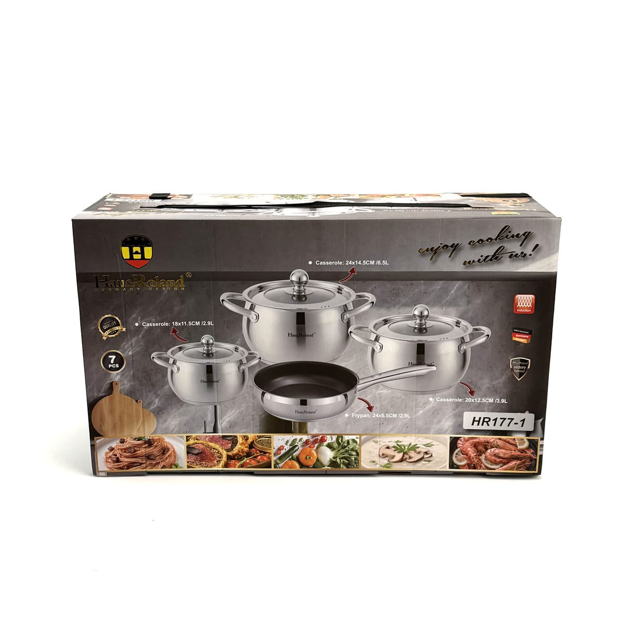 Набір посуду Haus Roland HR177-1 7 предметів із неіржавкої сталі: каструлі 2,9/3,9/6,5 л, сковорода 2,9 л. Сріблястий (HR177-1)