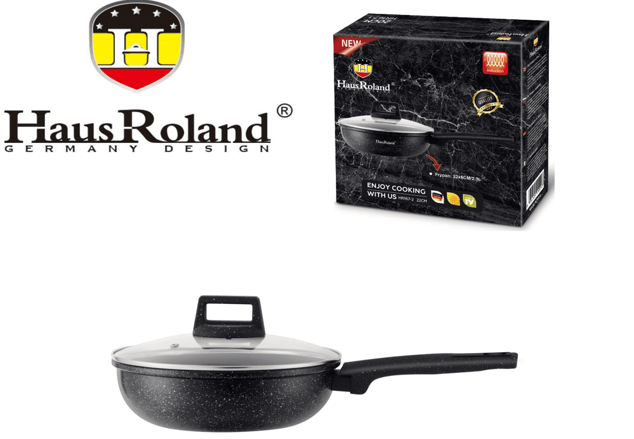 Сковорода Haus Roland HR167-5, 28 см, алюмінієва, 4,3 л, з кришкою. Чорний (HR167-5)