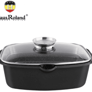 Сковорода-смаження Haus Roland HR145-1, 32 см, алюмінієва, 7,6 л, з кришкою. Чорний (HR145-1)