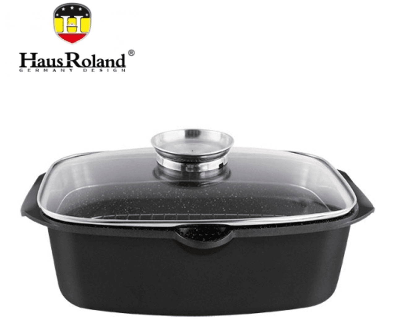 Сковорода-смаження Haus Roland HR145-1, 32 см, алюмінієва, 7,6 л, з кришкою. Чорний (HR145-1)