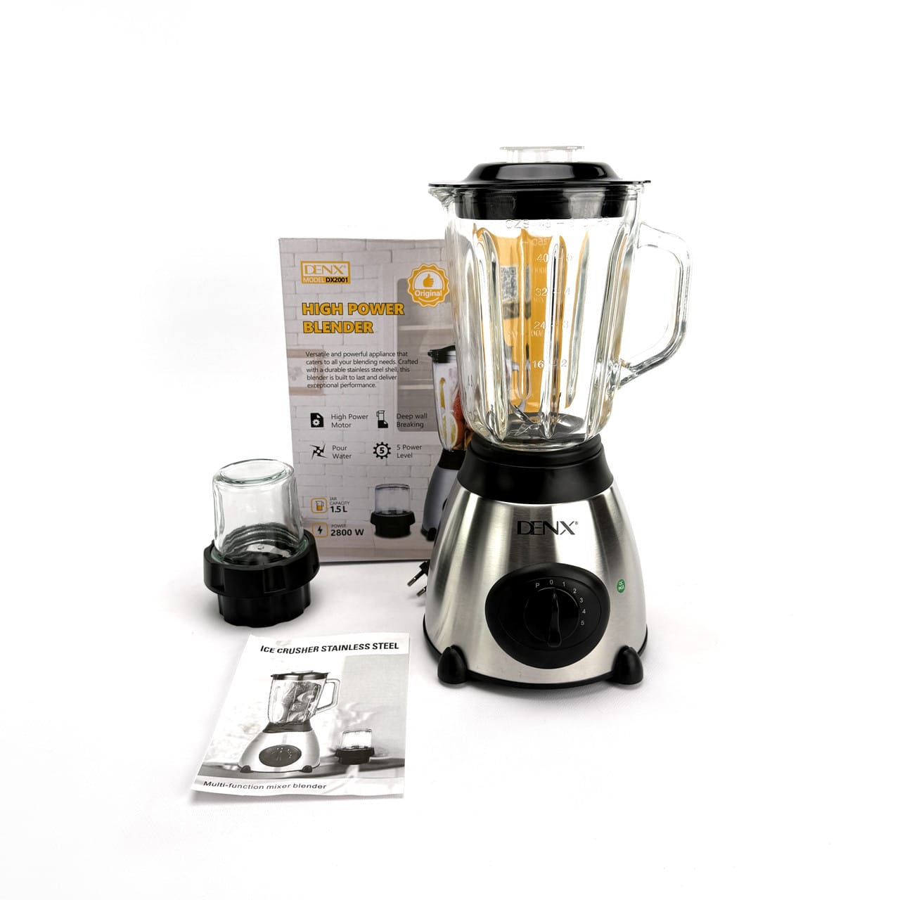 Блендер стаціонарний DENX DX2001 з чашею 1,5 л, сталевий. сріблястий (DX2001)