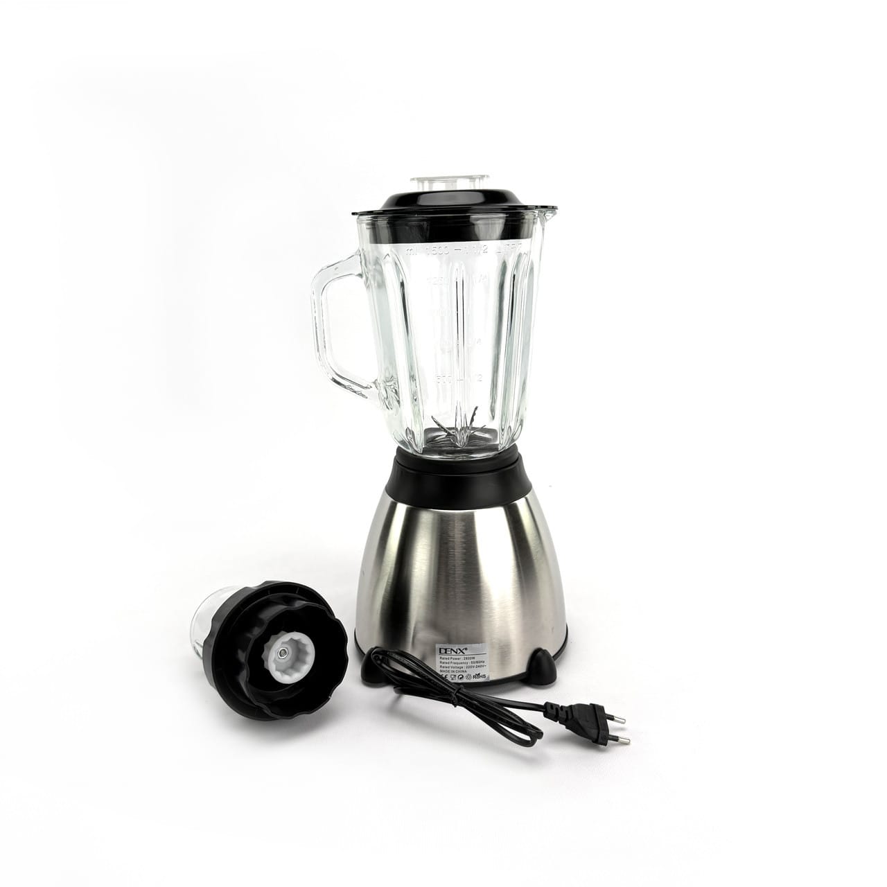Блендер стаціонарний DENX DX2001 з чашею 1,5 л, сталевий. сріблястий (DX2001)