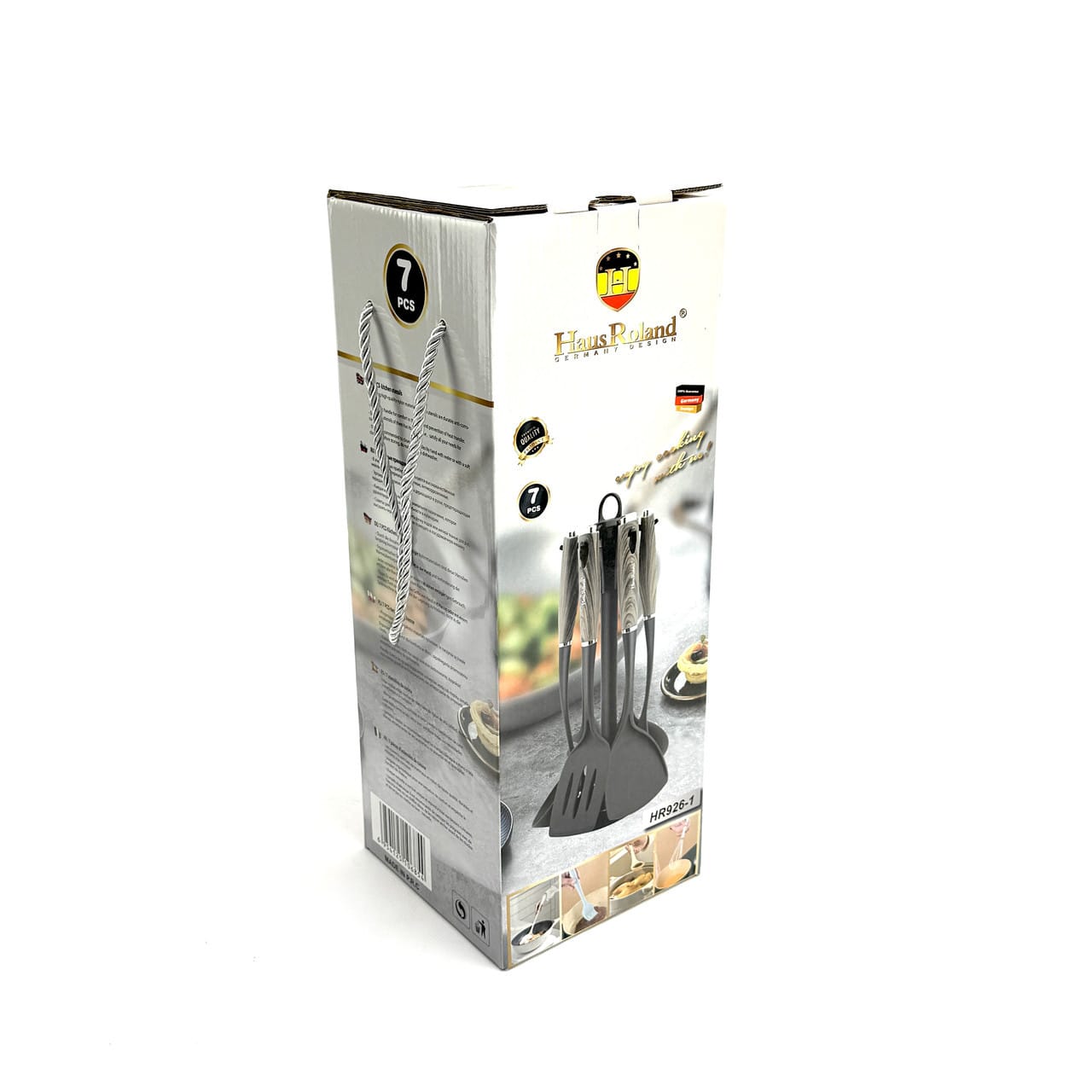 Набір кухонного приладдя Haus Roland HR926-1, 7 предметів із ручками під дерево. Чорний (HR926-1)