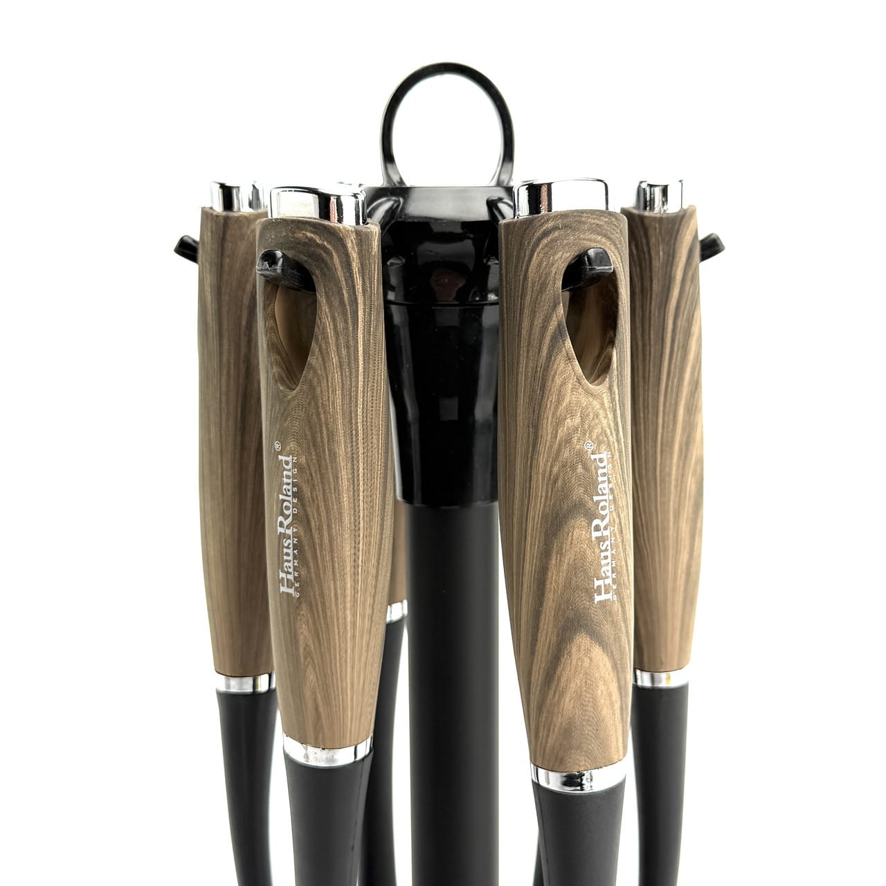Набір кухонного приладдя Haus Roland HR926-1, 7 предметів із ручками під дерево. Чорний (HR926-1)