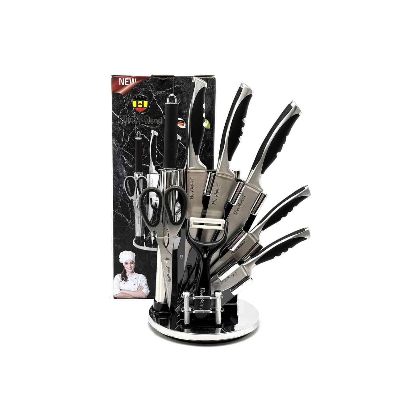 Набір ножів Haus Roland HR610-2, 9 предметів на підставці, що обертається. Сріблястий (HR610-2)