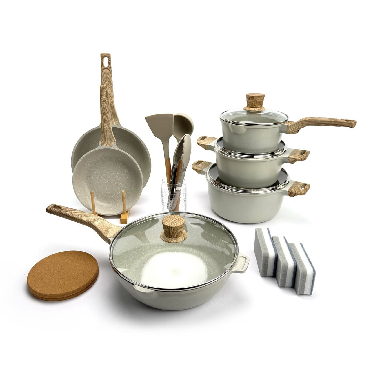 Набір посуду Cannasweis YMX-19-1 (19 предметів) з литого алюмінію. Бежевий (YMX-19-1)
